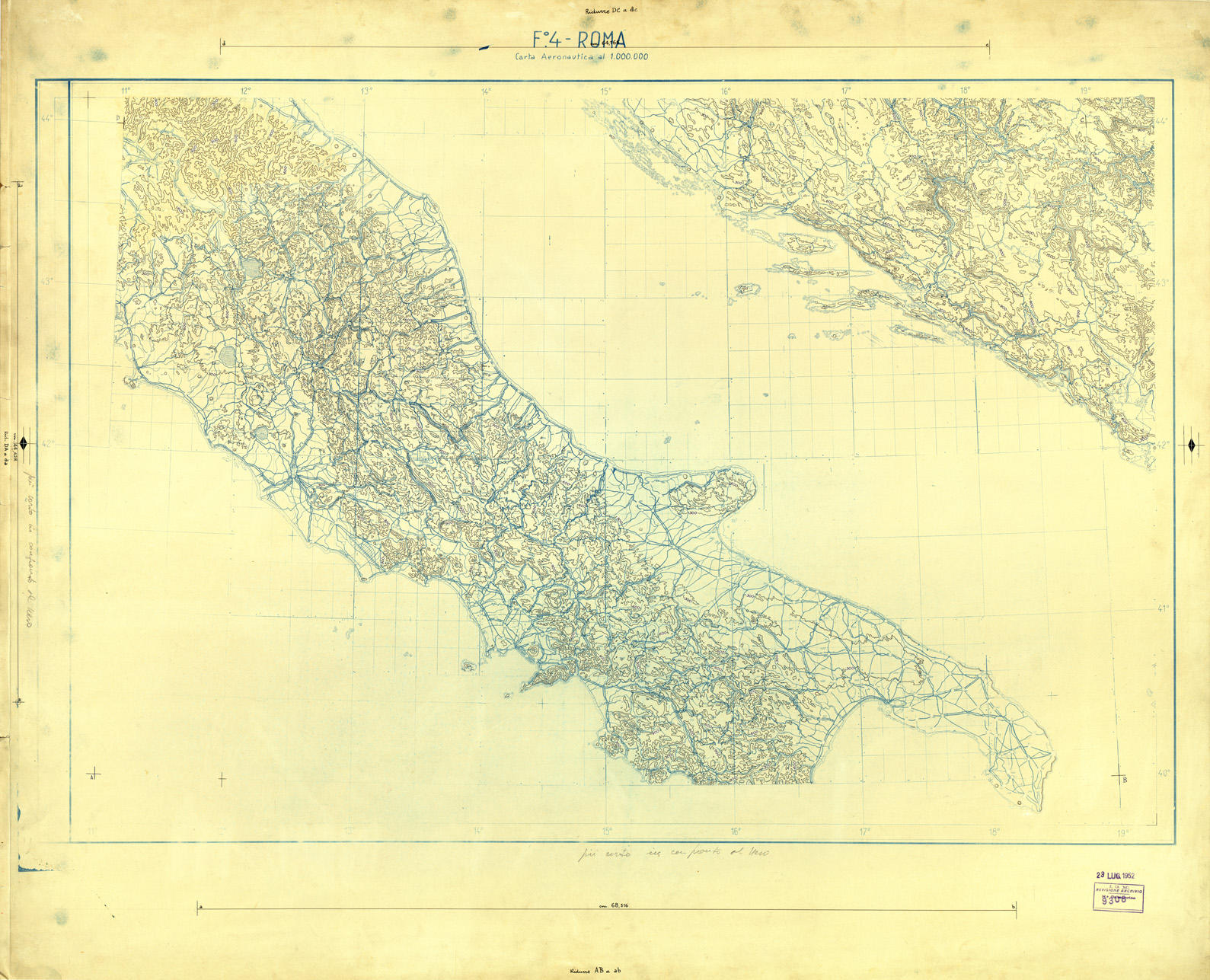 (N:33684) CARTA AERONAUTICA DEL MONDO FOGLIO 2321 ROMA  ORIGINALI A COLORI SEPARATI CURVE (SE008080) Carte e stampe antiche: riproduzione a colori su carta (formato A1)