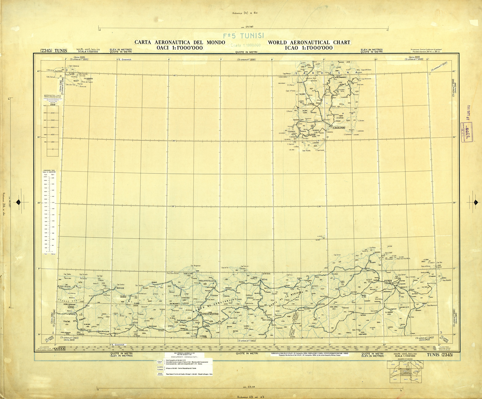 (N:33686) CARTA AERONAUTICA DEL MONDO FOGLIO 2345 TUNISI  ORIGINALI A COLORI SEPARATI NERO (SE008082) Carte e stampe antiche: riproduzione a colori su carta (formato A1)
