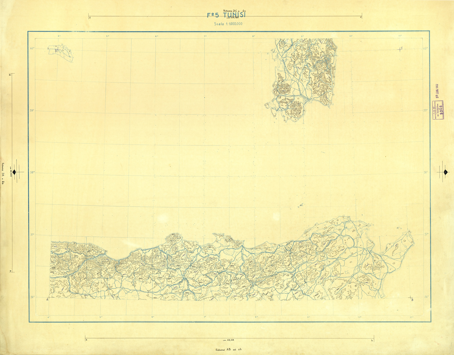 (N:33688) CARTA AERONAUTICA DEL MONDO FOGLIO 2345 TUNISI  ORIGINALI A COLORI SEPARATI CURVE (SE008084) Carte e stampe antiche: riproduzione a colori su carta (formato A1)