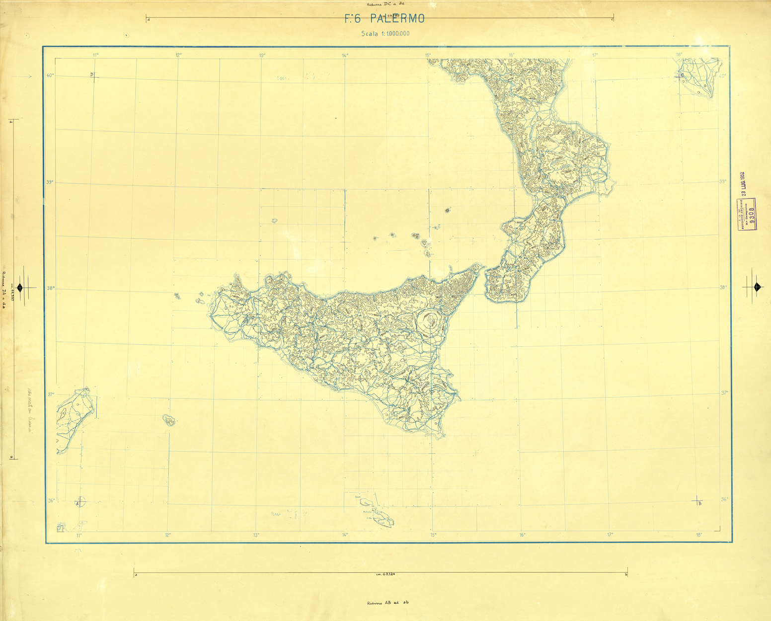 (N:33692) CARTA AERONAUTICA DEL MONDO FOGLIO 2344 SICILIA  ORIGINALI A COLORI SEPARATI CURVE (SE008088) Carte e stampe antiche: riproduzione a colori su carta (formato A1)