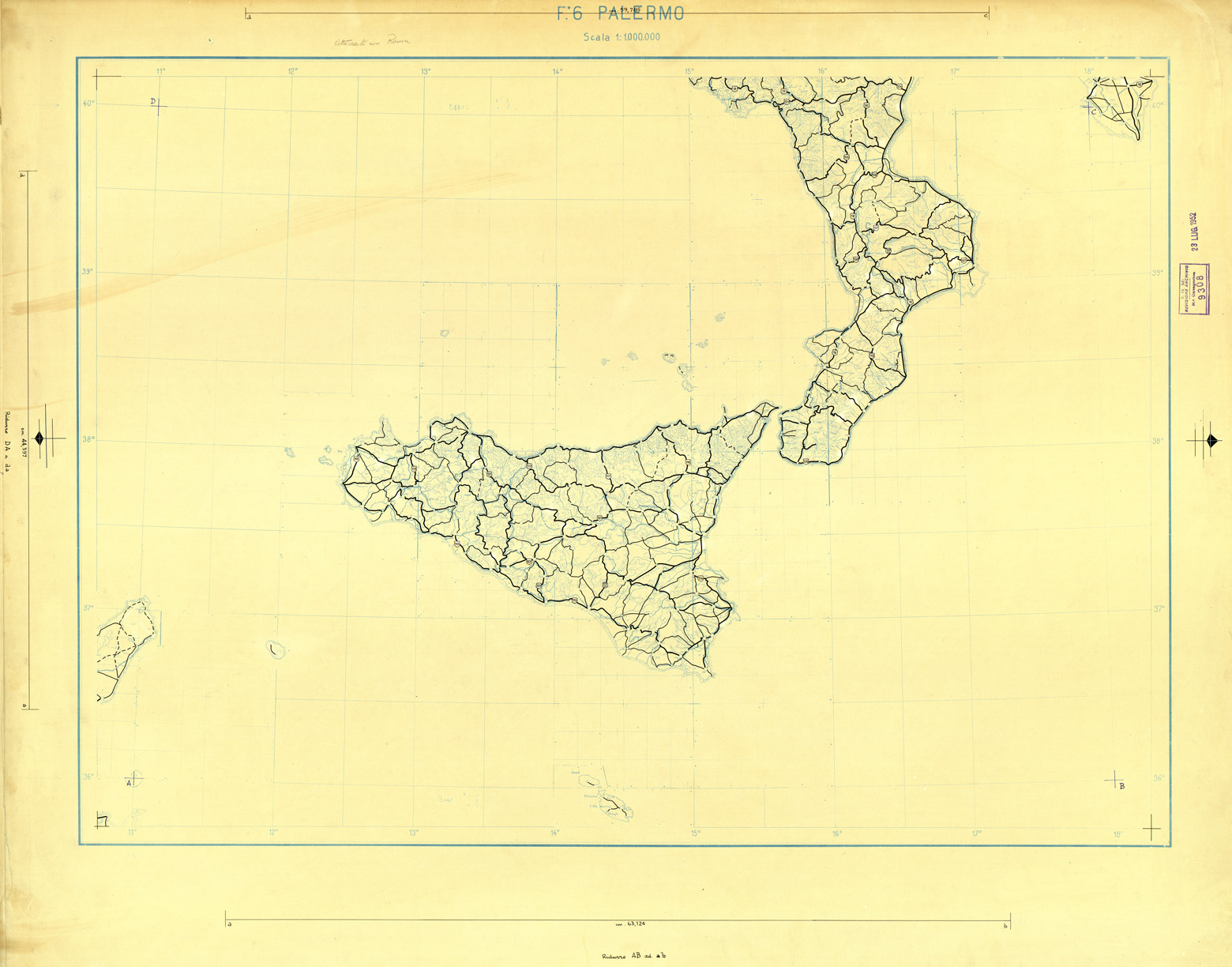 (N:33693) CARTA AERONAUTICA DEL MONDO FOGLIO 2344 SICILIA  ORIGINALI A COLORI SEPARATI STRADE (SE008089) Carte e stampe antiche: riproduzione a colori su carta (formato A1)