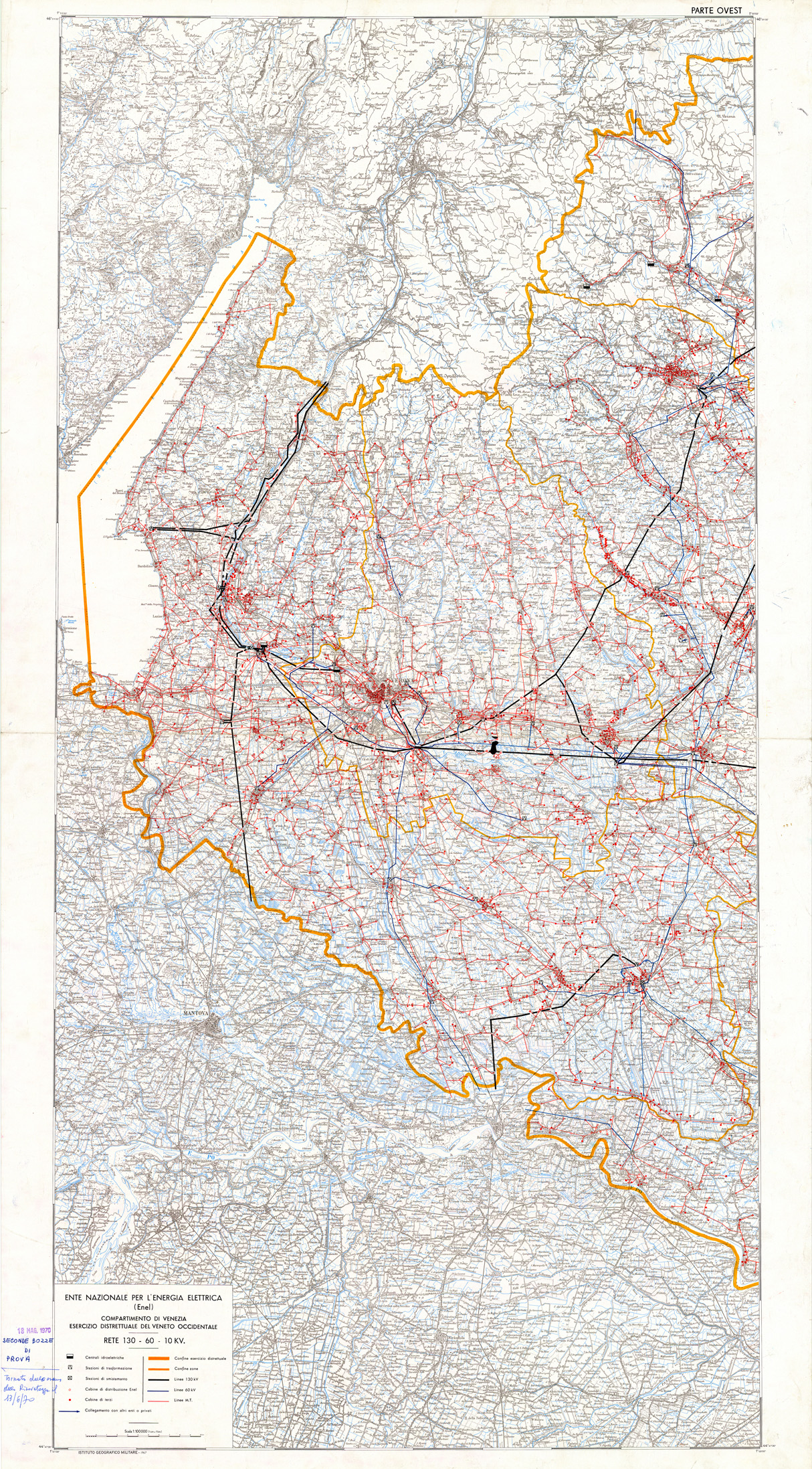 (N:33776) ENTE NAZIONALE PER L'ENERGIA ELETTRICA ENEL PARTE OVEST (SE008098) Carte e stampe antiche: riproduzione a colori su carta (formato A1)