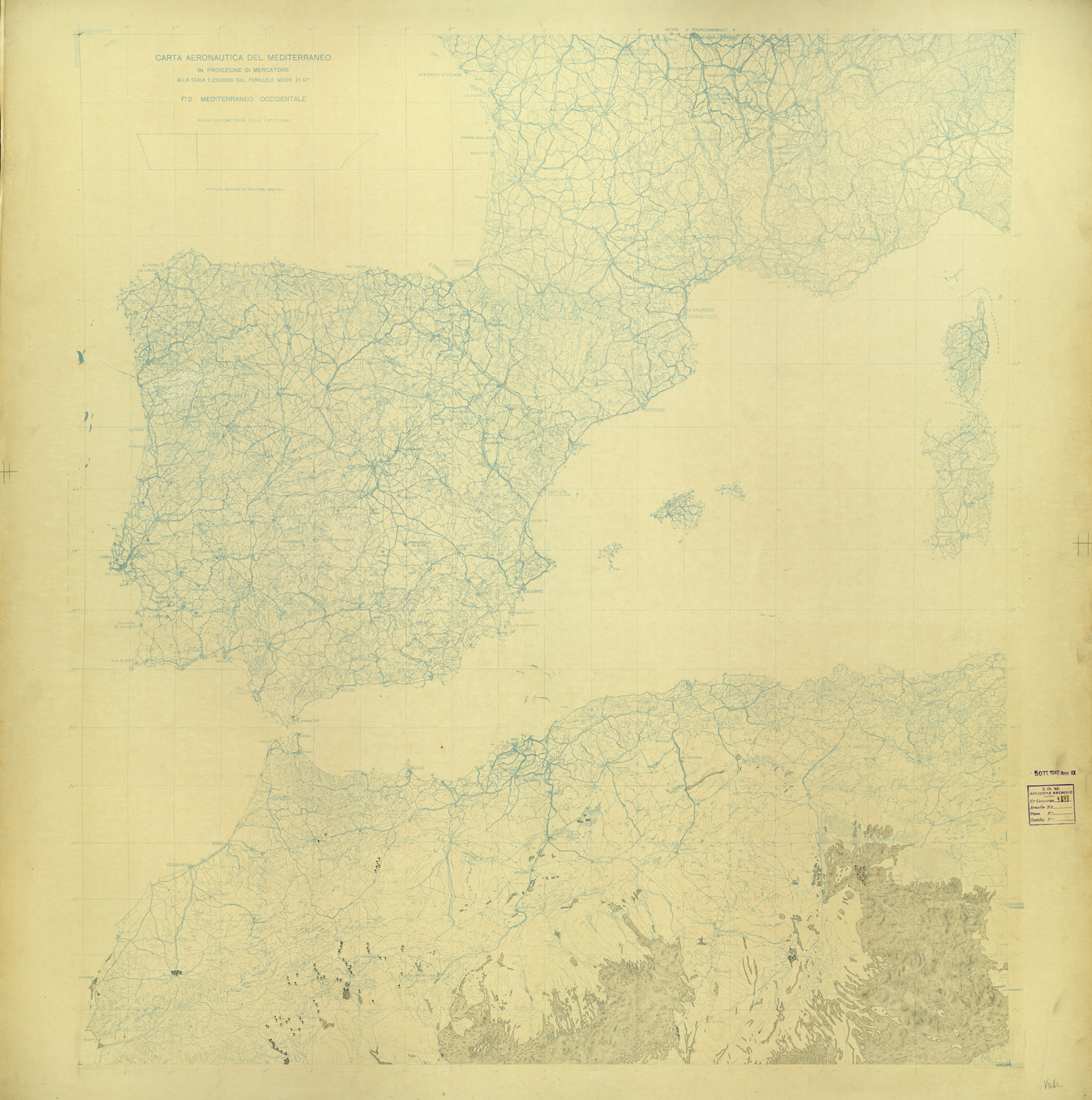 (N:33709) CARTA AERONAUTICA DEL MEDITERRANEO FOGLIO 2 MEDITERRANEO OCCIDENTALE ORIGINALI A COLORI SEPARATI VEGETAZIONE E DESERTI (SE008110) Carte e stampe antiche: riproduzione a colori su carta (formato A1)