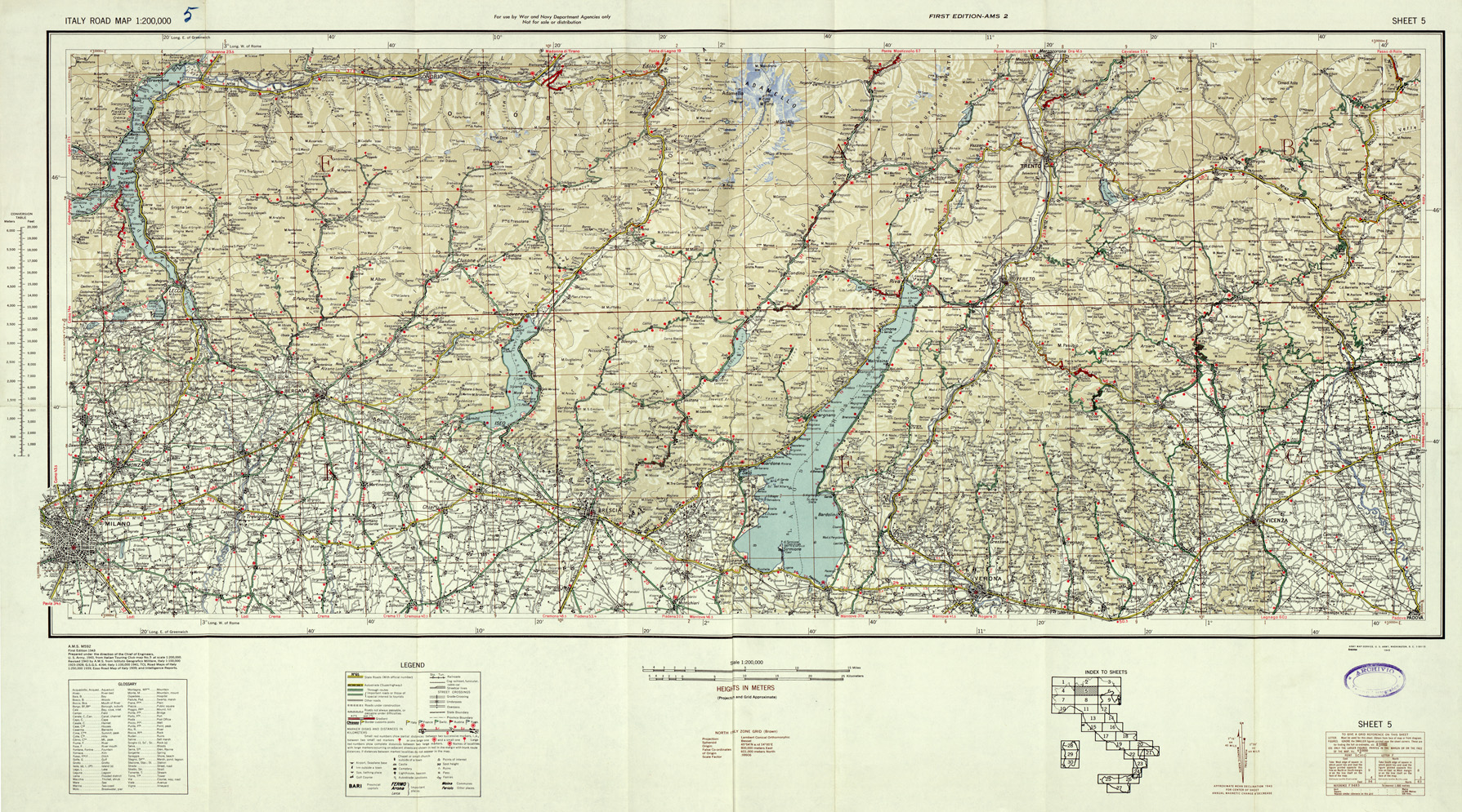 (N:33814) ITALY ROAD MAP - SHEET 5. (SE008132) Carte e stampe antiche: riproduzione a colori su carta (formato A1)