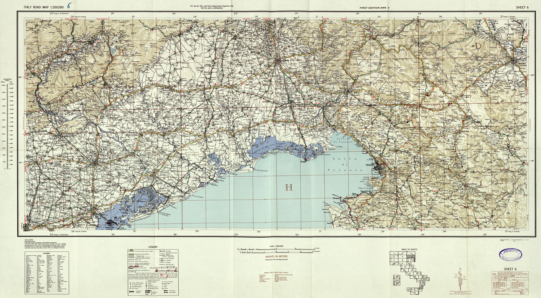 (N:33815) ITALY ROAD MAP - SHEET 6. (SE008133) Carte e stampe antiche: riproduzione a colori su carta (formato A1)