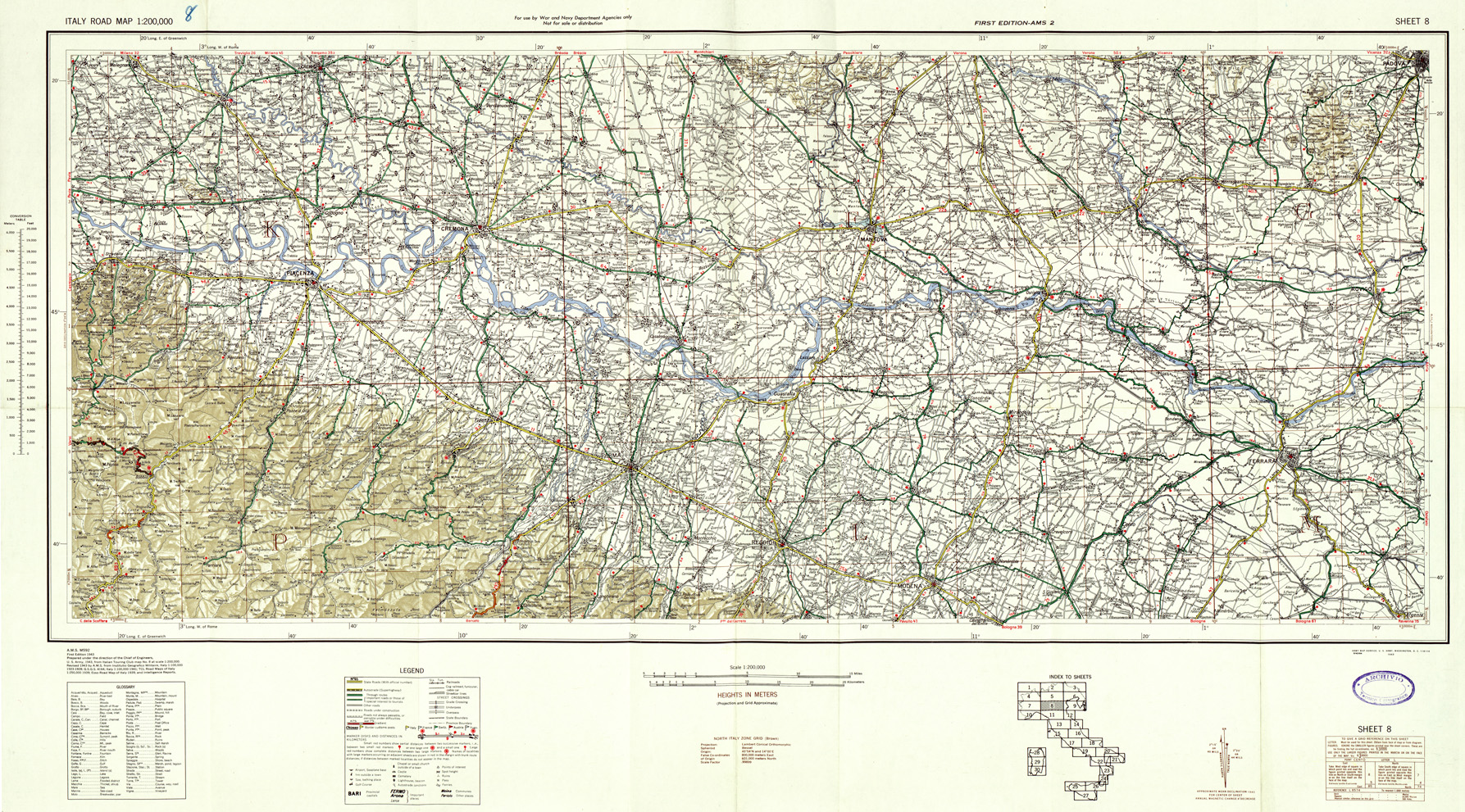 (N:33817) ITALY ROAD MAP - SHEET 8. (SE008135) Carte e stampe antiche: riproduzione a colori su carta (formato A1)