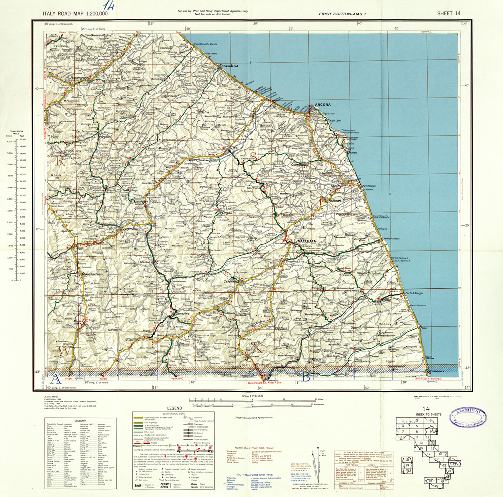 (N:33821) ITALY ROAD MAP - SHEET 14. (SE008139) Carte e stampe antiche: riproduzione a colori su carta (formato A1)