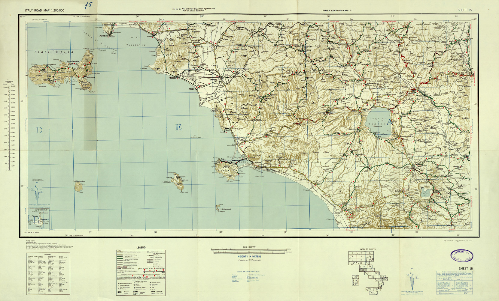 (N:33822) ITALY ROAD MAP - SHEET 15. (SE008140) Carte e stampe antiche: riproduzione a colori su carta (formato A1)