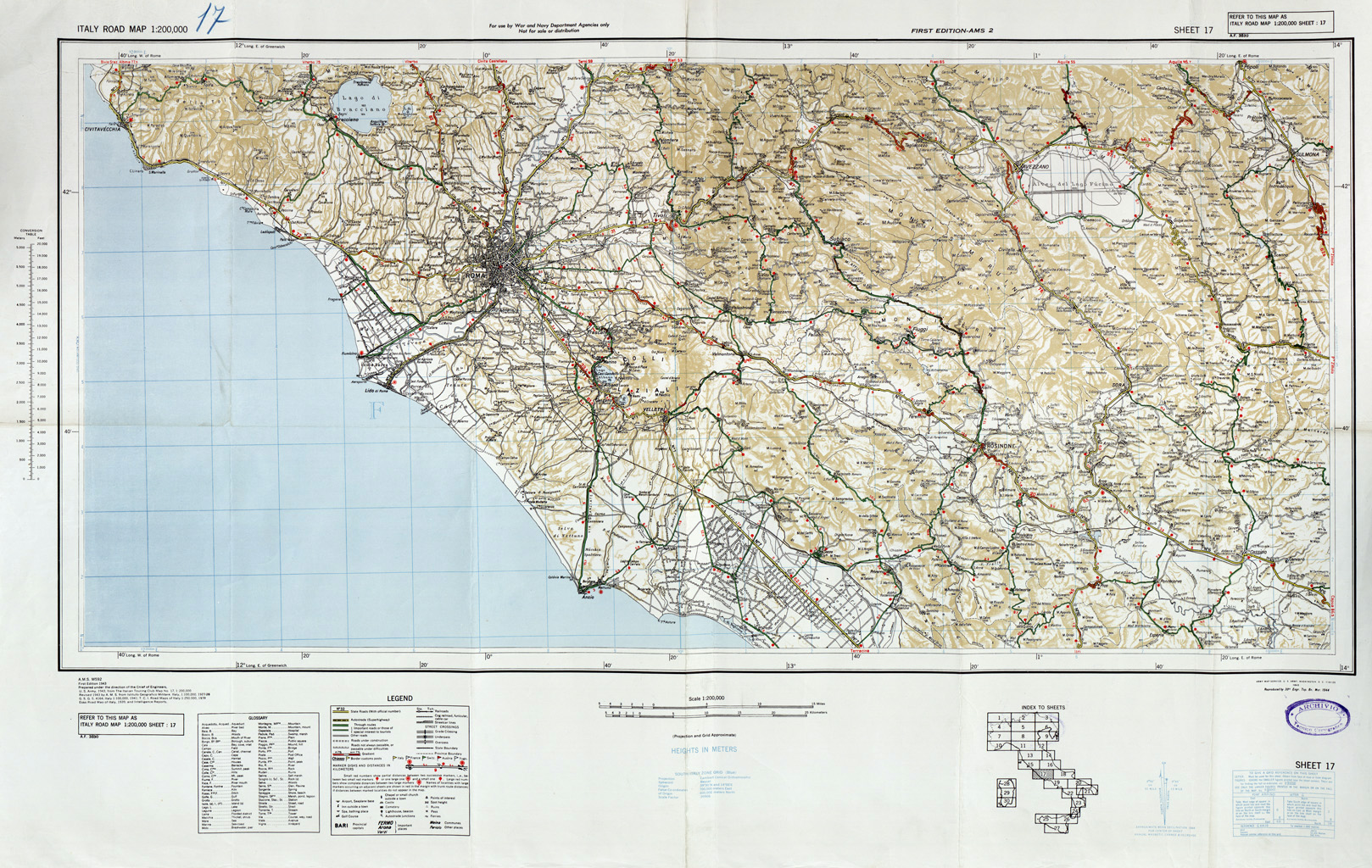 (N:33824) ITALY ROAD MAP - SHEET 17. (SE008142) Carte e stampe antiche: riproduzione a colori su carta (formato A1)