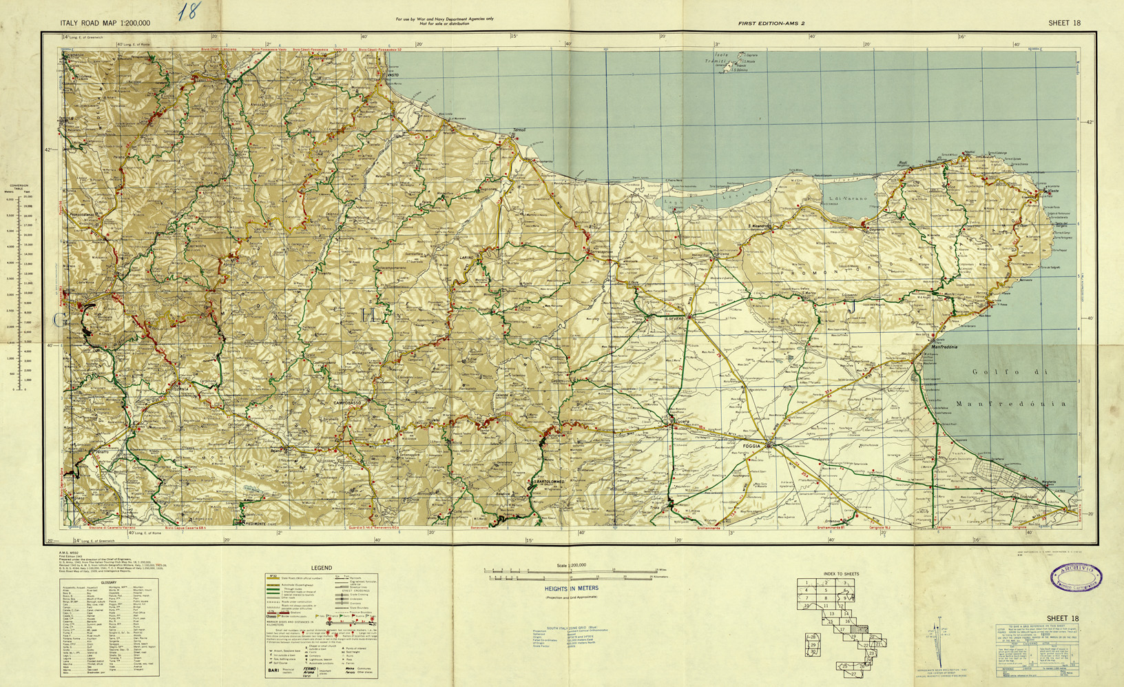 (N:33825) ITALY ROAD MAP - SHEET 18. (SE008143) Carte e stampe antiche: riproduzione a colori su carta (formato A1)