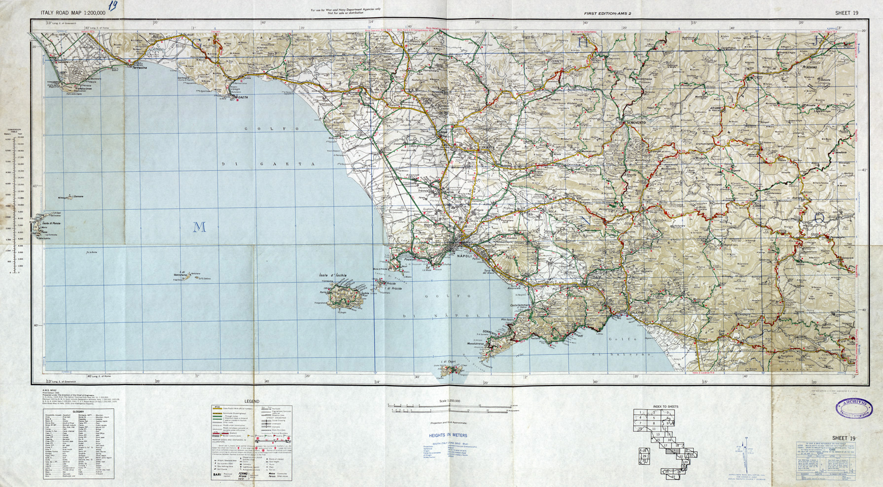 (N:33826) ITALY ROAD MAP - SHEET 19. (SE008144) Carte e stampe antiche: riproduzione a colori su carta (formato A1)