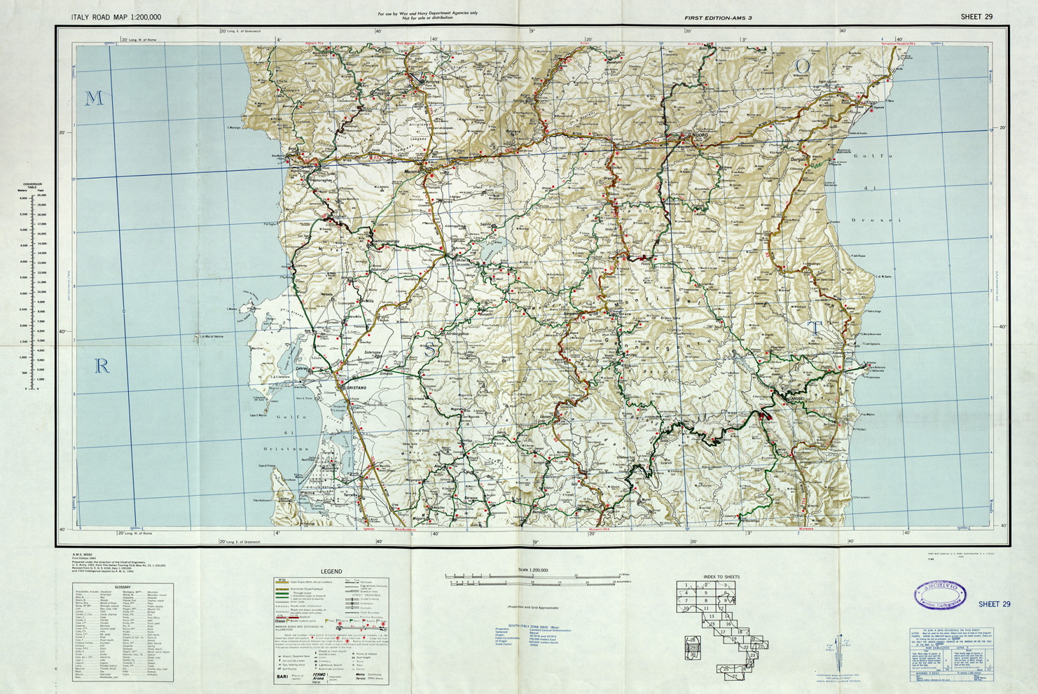 (N:33847) ITALY ROAD MAP - SHEET 29. (SE008152) Carte e stampe antiche: riproduzione a colori su carta (formato A1)