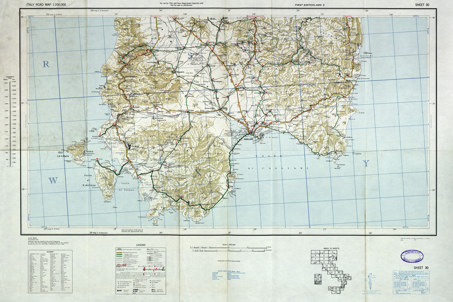 (N:33848) ITALY ROAD MAP - SHEET 30. (SE008153) Carte e stampe antiche: riproduzione a colori su carta (formato A1)