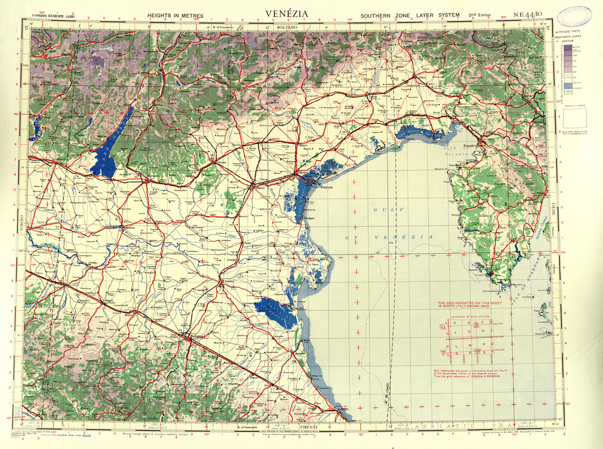 (N:33831) EUROPA CARTA AERONAUTICA INGLESE FOGLIO N E 44/10 VENEZIA 
 (SE008212) Carte e stampe antiche: riproduzione a colori su carta (formato A1)