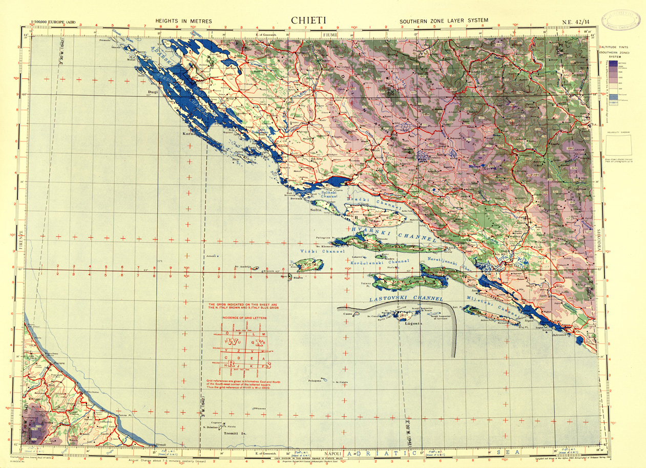 (N:33837) EUROPA CARTA AERONAUTICA INGLESE FOGLIO N E 42/14 CHIETI 
 (SE008216) Carte e stampe antiche: riproduzione a colori su carta (formato A1)