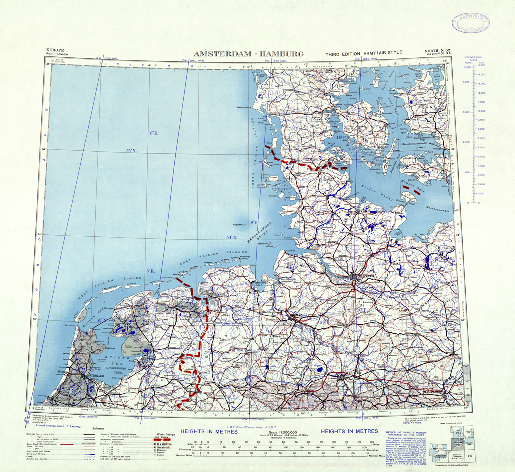(N:33849) EUROPA CARTA AERONAUTICA INGLESE FOGLIO NORTH N 32  E 31  AMSTERDAM HAMBURG 
 (SE008224) Carte e stampe antiche: riproduzione a colori su carta (formato A1)