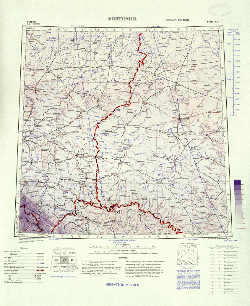 (N:33879) EUROPA CARTA AERONAUTICA INGLESE FOGLIO NORTH M 35 ZHITOMIR (SE008231) Carte e stampe antiche: riproduzione a colori su carta (formato A1)