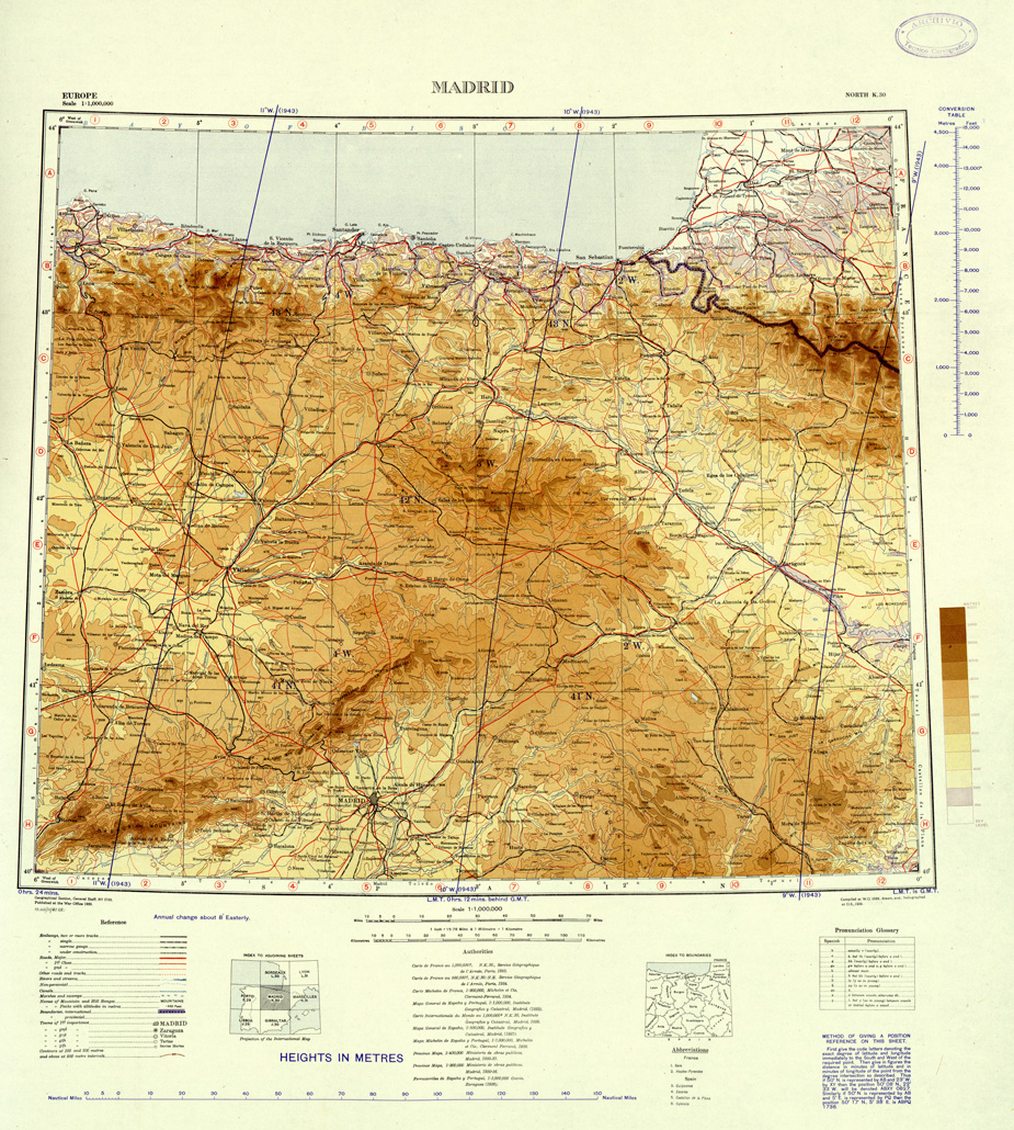 (N:33918) EUROPA CARTA AERONAUTICA INGLESE FOGLIO NORTH K 30 MADRID 
 (SE008239) Carte e stampe antiche: riproduzione a colori su carta (formato A1)