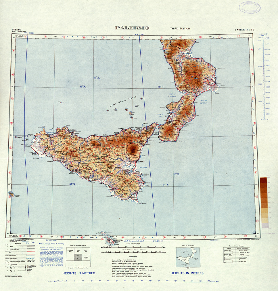 (N:33938) EUROPA CARTA AERONAUTICA INGLESE FOGLIO NORTH  J 33 PALERMO 
 (SE008248) Carte e stampe antiche: riproduzione a colori su carta (formato A1)