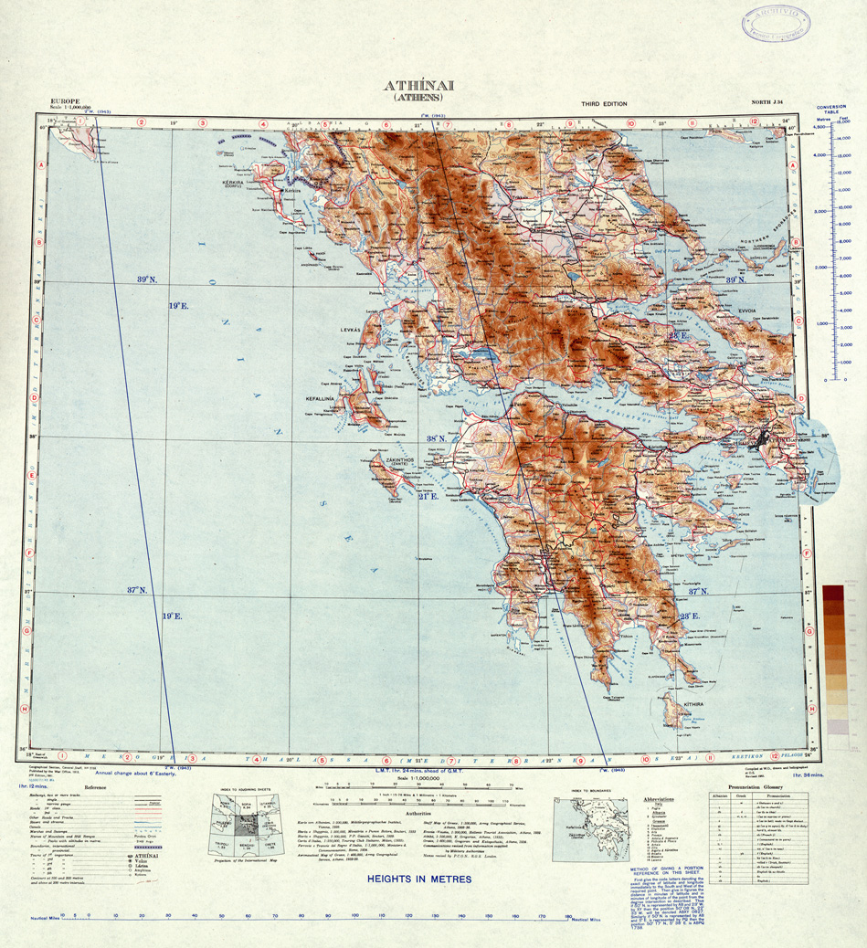 (N:33939) EUROPA CARTA AERONAUTICA INGLESE FOGLIO NORTH  J 34 ATHINAI (SE008249) Carte e stampe antiche: riproduzione a colori su carta (formato A1)