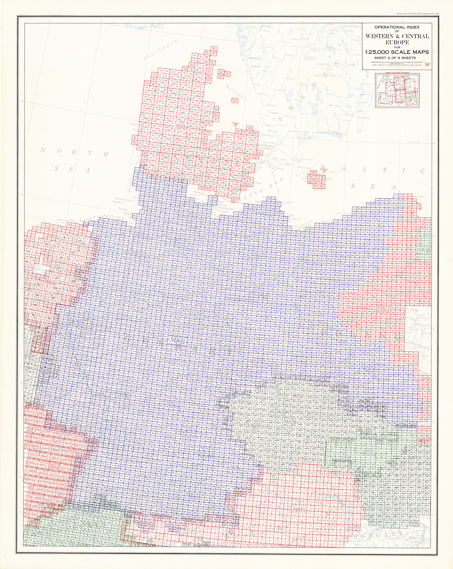 (N:33946) EUROPA OCCIDENTALE E CENTRALE QUADRO D'UNIONE ( WESTERN E CENTRAL EUROPE ) FOGLIO 2 (SE008255) Carte e stampe antiche: riproduzione a colori su carta (formato A1)