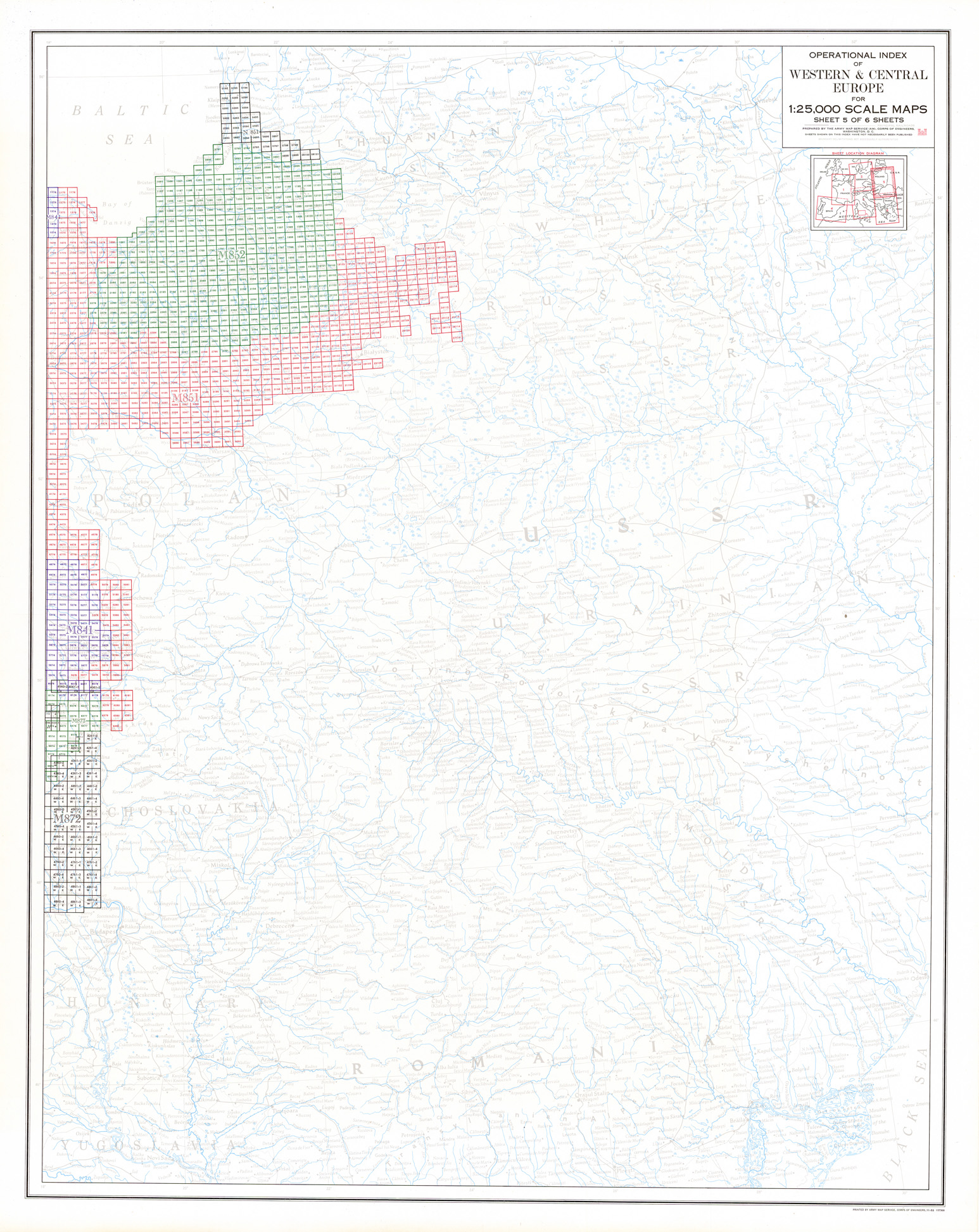 (N:33956) EUROPA OCCIDENTALE E CENTRALE QUADRO D'UNIONE ( WESTERN E CENTRAL EUROPE ) FOGLIO 5 (SE008261) Carte e stampe antiche: riproduzione a colori su carta (formato A1)