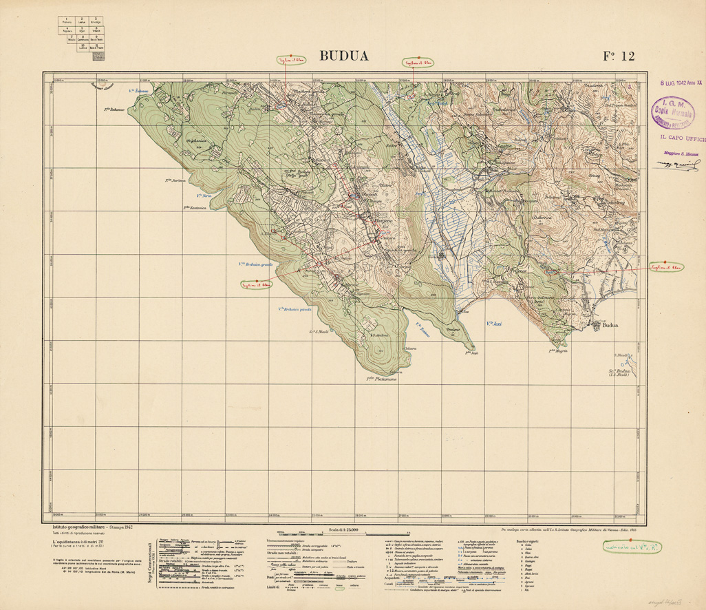 (N:35424) CARTA DELLE BOCCHE DI CATTARO - FOGLIO 12 - BUDUA (SE008299) Carte e stampe antiche: riproduzione a colori su carta (formato A1)