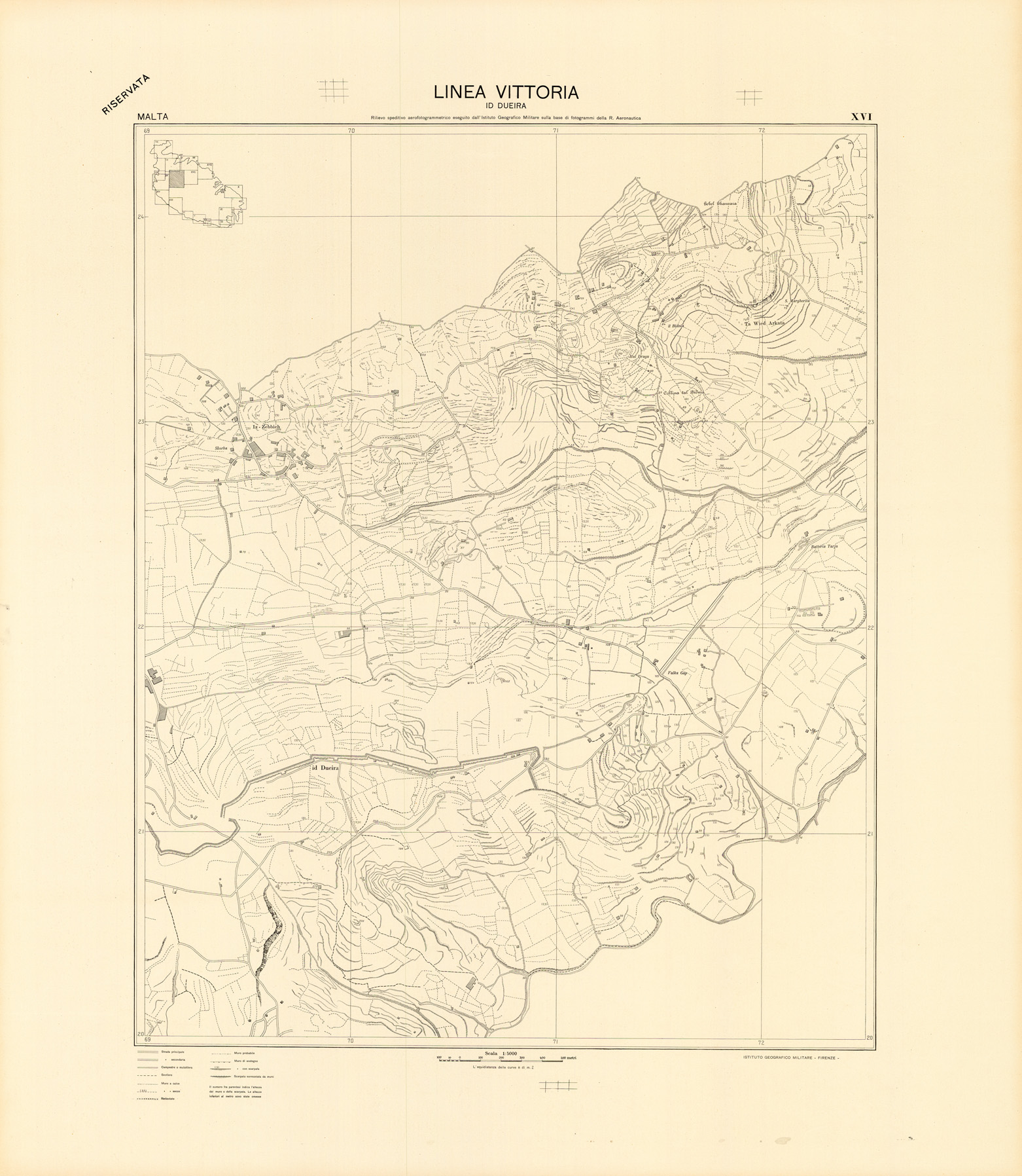 (N:34158) MALTA - FOGLIO XVI - LINEA VITTORIA ID DUEIRA - COPIE DI PROVA - PLANIMETRIA E ACQUE (SE008317) Carte e stampe antiche: riproduzione a colori su carta (formato A1)