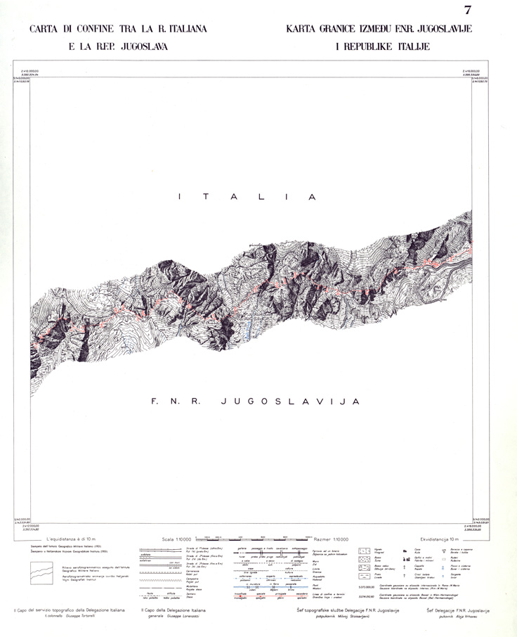 (N:33933) CONFINE DI STATO ITALO - JUGOSLAVO CARTOGRAFIA DELLA FASCIA CONFINARIA  FOGLIO 7 (SE008406) Carte e stampe antiche: riproduzione a colori su carta (formato A1)