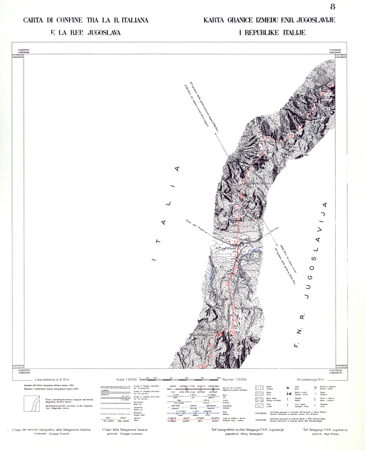 (N:33934) CONFINE DI STATO ITALO - JUGOSLAVO CARTOGRAFIA DELLA FASCIA CONFINARIA FOGLIO 8 (SE008407) Carte e stampe antiche: riproduzione a colori su carta (formato A1)