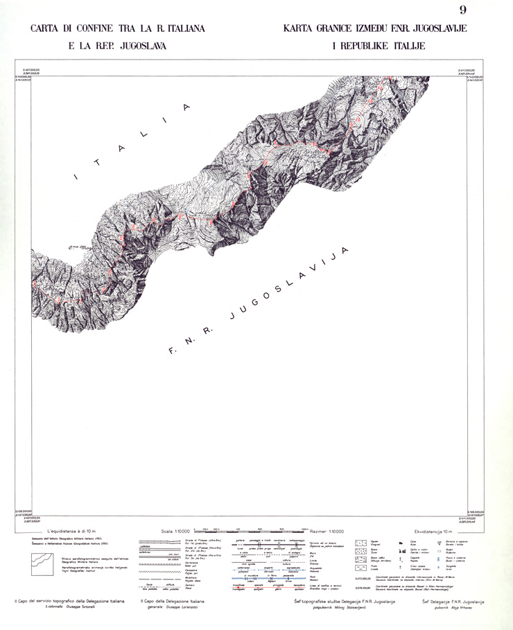 (N:33937) CONFINE DI STATO ITALO - JUGOSLAVO CARTOGRAFIA DELLA FASCIA CONFINARIA  FOGLIO 9 (SE008408) Carte e stampe antiche: riproduzione a colori su carta (formato A1)