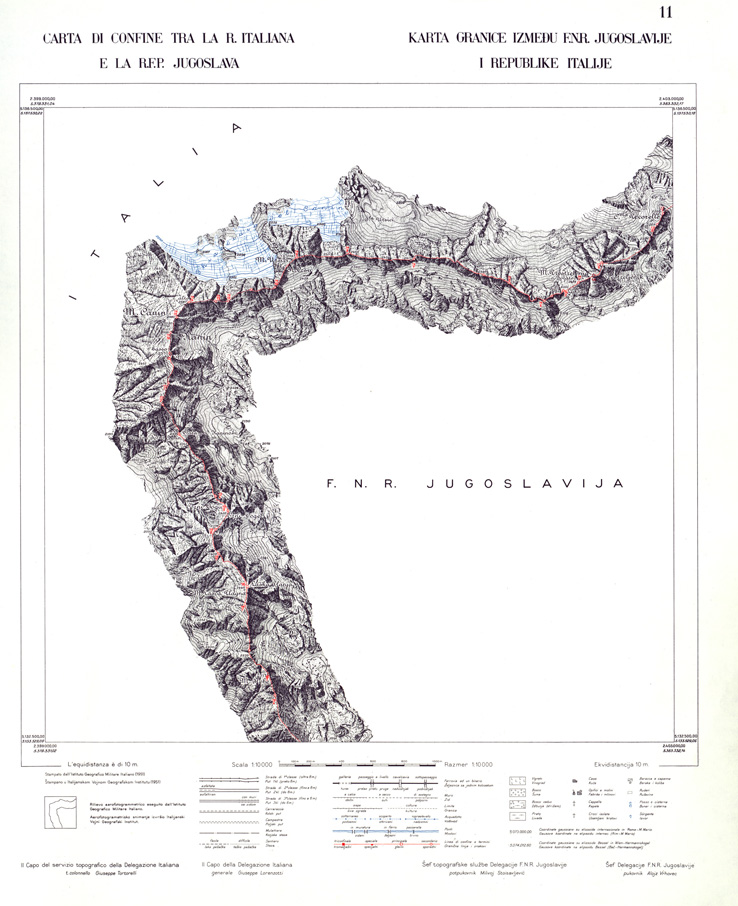 (N:33945) CONFINE DI STATO ITALO - JUGOSLAVO CARTOGRAFIA DELLA FASCIA CONFINARIA FOGLIO 11 (SE008410) Carte e stampe antiche: riproduzione a colori su carta (formato A1)
