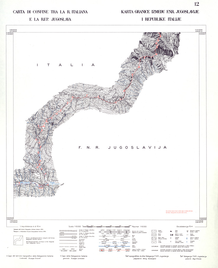 (N:33947) CONFINE DI STATO ITALO - JUGOSLAVO CARTOGRAFIA DELLA FASCIA CONFINARIA FOGLIO 12 (SE008411) Carte e stampe antiche: riproduzione a colori su carta (formato A1)