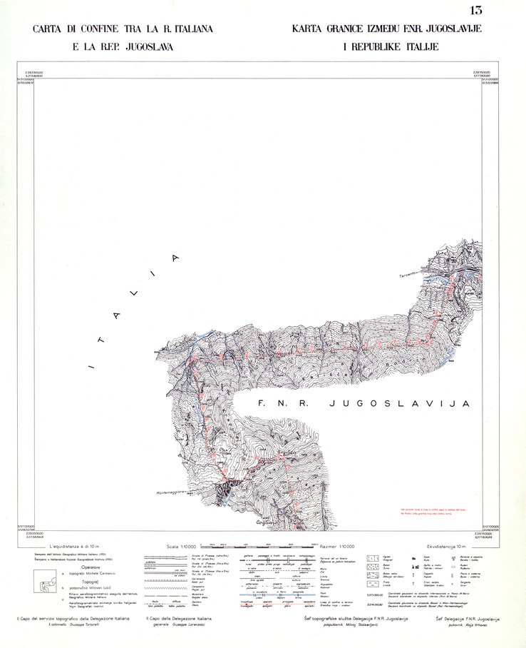 (N:33949) CONFINE DI STATO ITALO - JUGOSLAVO CARTOGRAFIA DELLA FASCIA CONFINARIA FOGLIO 13 (SE008412) Carte e stampe antiche: riproduzione a colori su carta (formato A1)