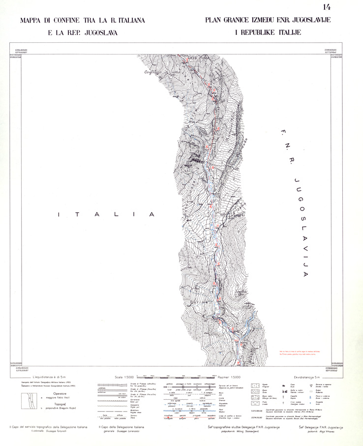 (N:33950) CONFINE DI STATO ITALO - JUGOSLAVO CARTOGRAFIA DELLA FASCIA CONFINARIA FOGLIO 14 (SE008413) Carte e stampe antiche: riproduzione a colori su carta (formato A1)