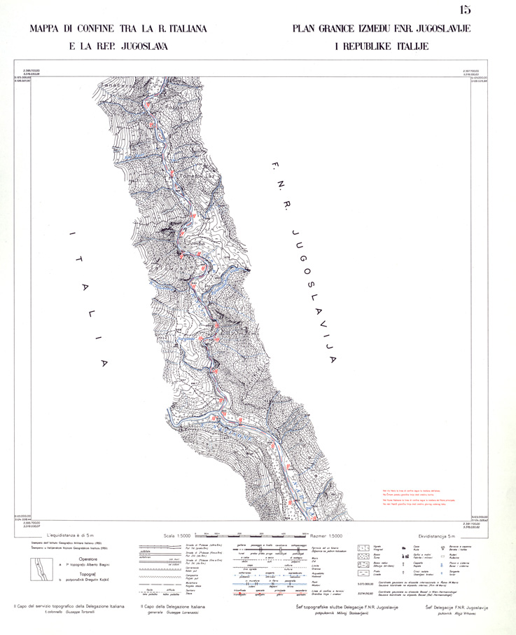 (N:33952) CONFINE DI STATO ITALO - JUGOSLAVO CARTOGRAFIA DELLA FASCIA CONFINARIA FOGLIO 15 (SE008414) Carte e stampe antiche: riproduzione a colori su carta (formato A1)