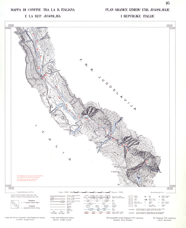 (N:33953) CONFINE DI STATO ITALO - JUGOSLAVO CARTOGRAFIA DELLA FASCIA CONFINARIA FOGLIO 16 (SE008415) Carte e stampe antiche: riproduzione a colori su carta (formato A1)
