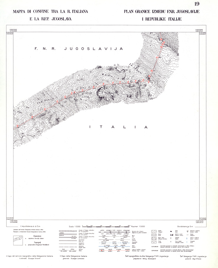 (N:33957) CONFINE DI STATO ITALO - JUGOSLAVO CARTOGRAFIA DELLA FASCIA CONFINARIA FOGLIO 19 (SE008418) Carte e stampe antiche: riproduzione a colori su carta (formato A1)