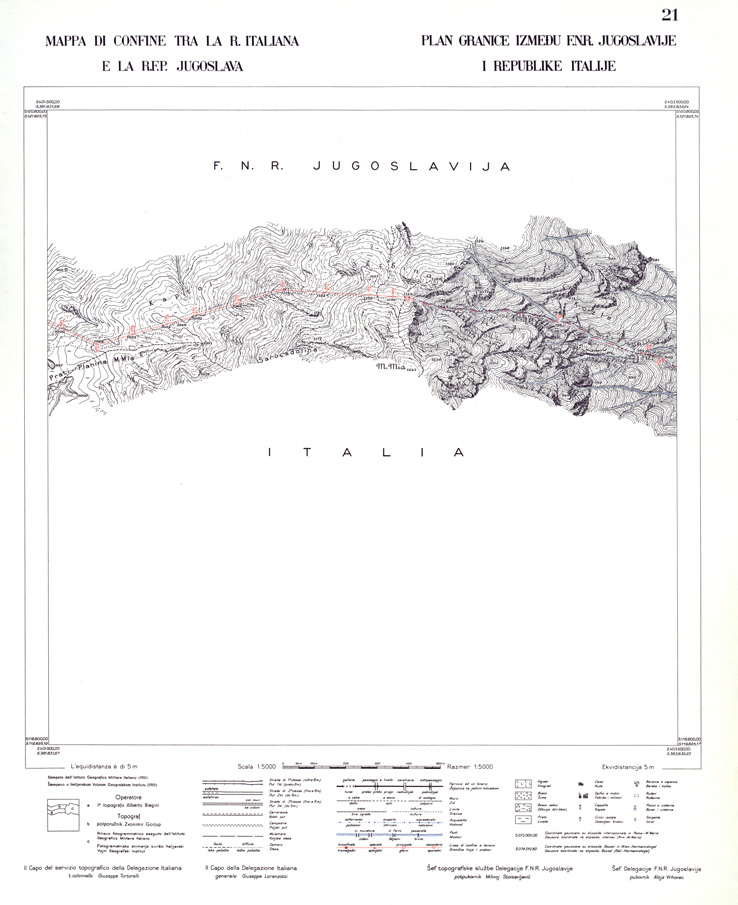 (N:33960) CONFINE DI STATO ITALO - JUGOSLAVO CARTOGRAFIA DELLA FASCIA CONFINARIA FOGLIO 21 (SE008420) Carte e stampe antiche: riproduzione a colori su carta (formato A1)