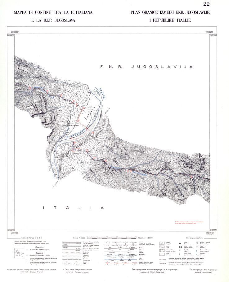 (N:33961) CONFINE DI STATO ITALO - JUGOSLAVO CARTOGRAFIA DELLA FASCIA CONFINARIA  FOGLIO 22 (SE008421) Carte e stampe antiche: riproduzione a colori su carta (formato A1)
