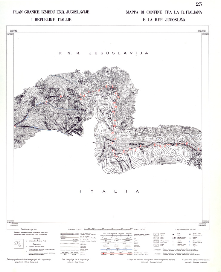 (N:33962) CONFINE DI STATO ITALO - JUGOSLAVO CARTOGRAFIA DELLA FASCIA CONFINARIA FOGLIO 23 (SE008422) Carte e stampe antiche: riproduzione a colori su carta (formato A1)