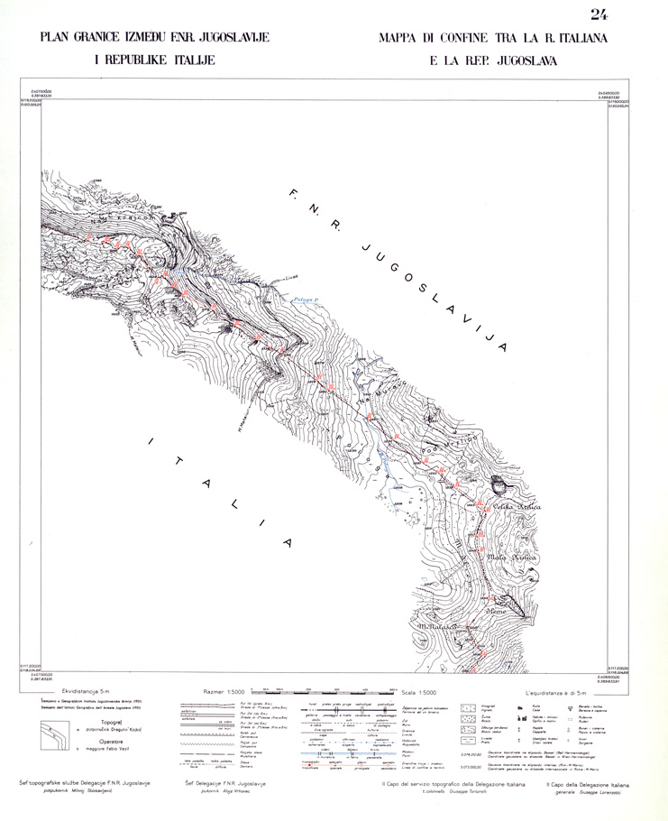 (N:33963) CONFINE DI STATO ITALO - JUGOSLAVO CARTOGRAFIA DELLA FASCIA CONFINARIA FOGLIO 24 (SE008423) Carte e stampe antiche: riproduzione a colori su carta (formato A1)