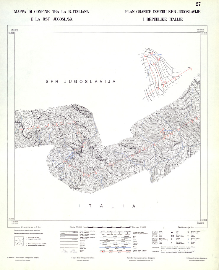 (N:33966) CONFINE DI STATO ITALO - JUGOSLAVO CARTOGRAFIA DELLA FASCIA CONFINARIA FOGLIO 27 (SE008426) Carte e stampe antiche: riproduzione a colori su carta (formato A1)