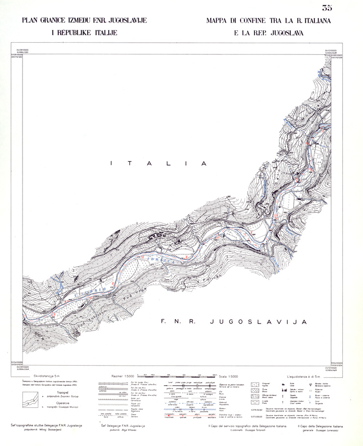 (N:33977) CONFINE DI STATO ITALO - JUGOSLAVO CARTOGRAFIA DELLA FASCIA CONFINARIA FOGLIO 35 (SE008434) Carte e stampe antiche: riproduzione a colori su carta (formato A1)