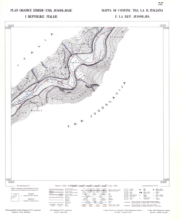 (N:33979) CONFINE DI STATO ITALO - JUGOSLAVO CARTOGRAFIA DELLA FASCIA CONFINARIA FOGLIO 37 (SE008436) Carte e stampe antiche: riproduzione a colori su carta (formato A1)