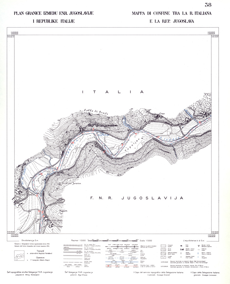 (N:33980) CONFINE DI STATO ITALO - JUGOSLAVO CARTOGRAFIA DELLA FASCIA CONFINARIA FOGLIO 38 (SE008437) Carte e stampe antiche: riproduzione a colori su carta (formato A1)