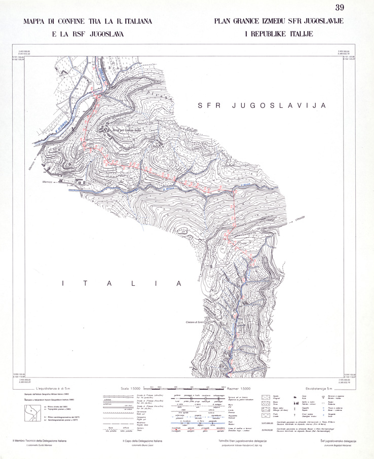 (N:33981) CONFINE DI STATO ITALO - JUGOSLAVO CARTOGRAFIA DELLA FASCIA CONFINARIA FOGLIO 39 (SE008438) Carte e stampe antiche: riproduzione a colori su carta (formato A1)