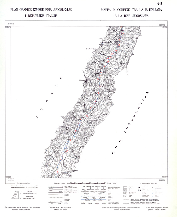 (N:33982) CONFINE DI STATO ITALO - JUGOSLAVO CARTOGRAFIA DELLA FASCIA CONFINARIA FOGLIO 40 (SE008439) Carte e stampe antiche: riproduzione a colori su carta (formato A1)