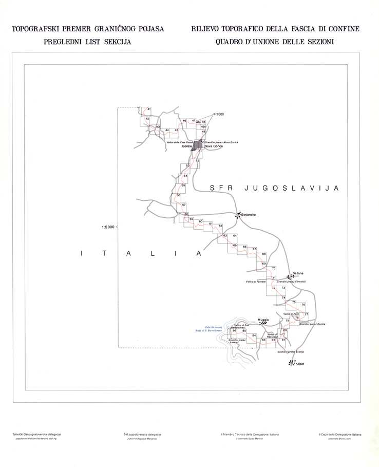 (N:33983) CONFINE DI STATO ITALO - JUGOSLAVO CARTOGRAFIA DELLA FASCIA CONFINARIA QUADRO D'UNIONE FOGLI 41 - 86 (SE008440) Carte e stampe antiche: riproduzione a colori su carta (formato A1)