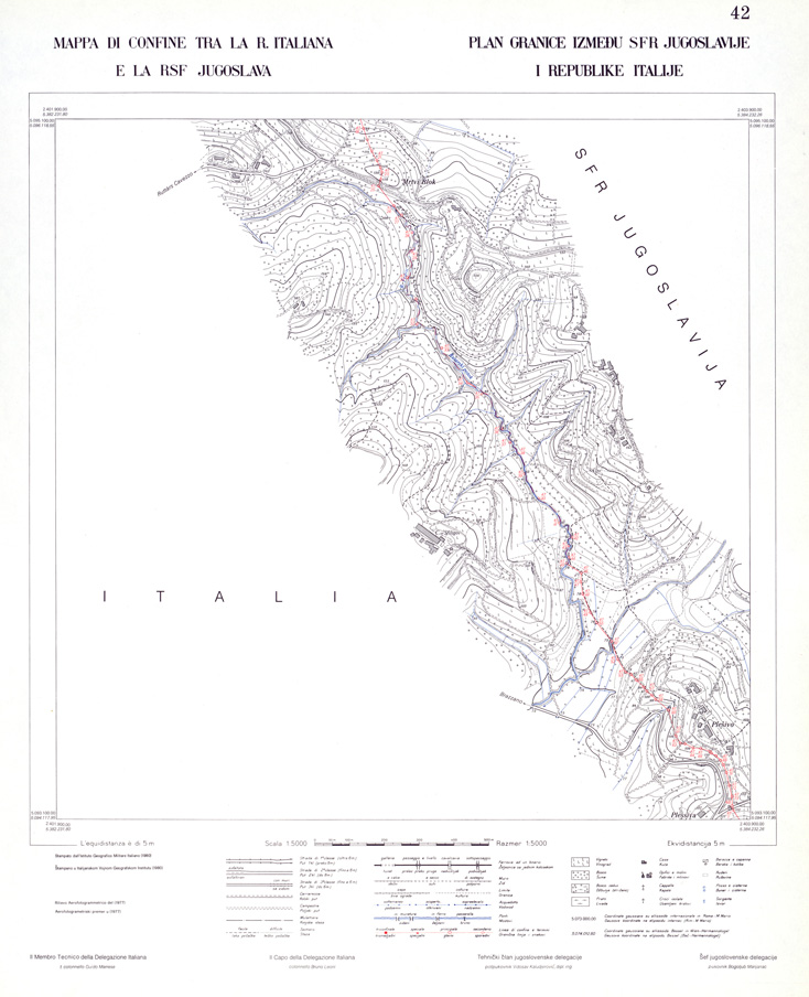(N:33990) CONFINE DI STATO ITALO - JUGOSLAVO CARTOGRAFIA DELLA FASCIA CONFINARIA FOGLIO 42 (SE008442) Carte e stampe antiche: riproduzione a colori su carta (formato A1)